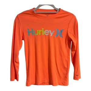 Hurley Kids Boys Neon Orange Long Sleeve Rash Guard Swim Shirt UPF 50+ Size M 8
